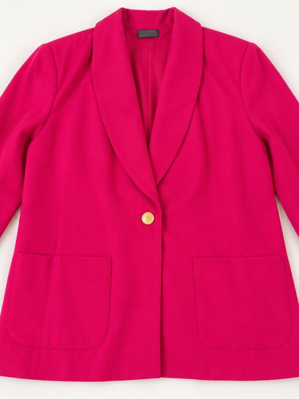 Vintage Tea Party Hot Pink Boxy Blazer Size 12 Linen Look Gold Button